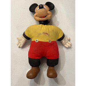 Vintage 1970s Mickey Mouse Pull String Talking Plush Doll 12" Rubber Head
